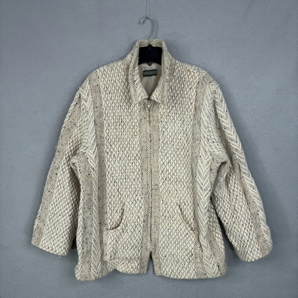 Branigan Weavers Jackets & Blazers - Branigan Weavers Jacket Womens XL Cream Geometric Wool Zip Up Irish Cottagecore